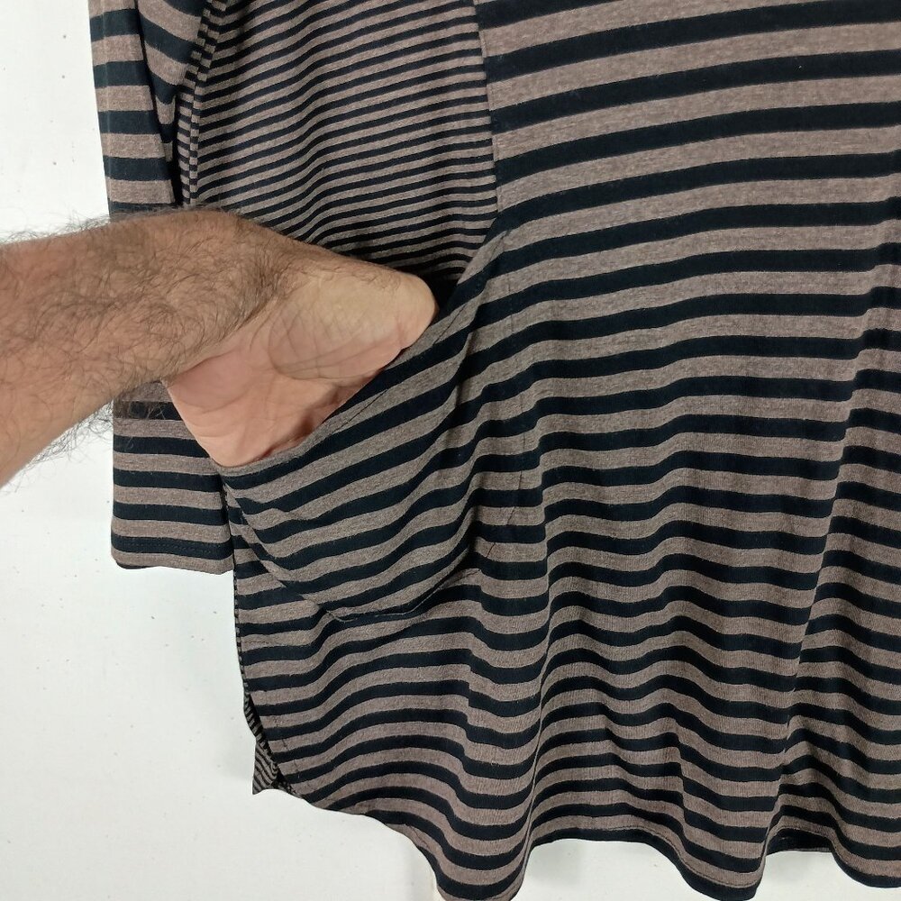 Habitat Striped Tunic Top Womens M Nutmeg Black Lagenlook Artsy Pockets NEW - Picture 2 of 6